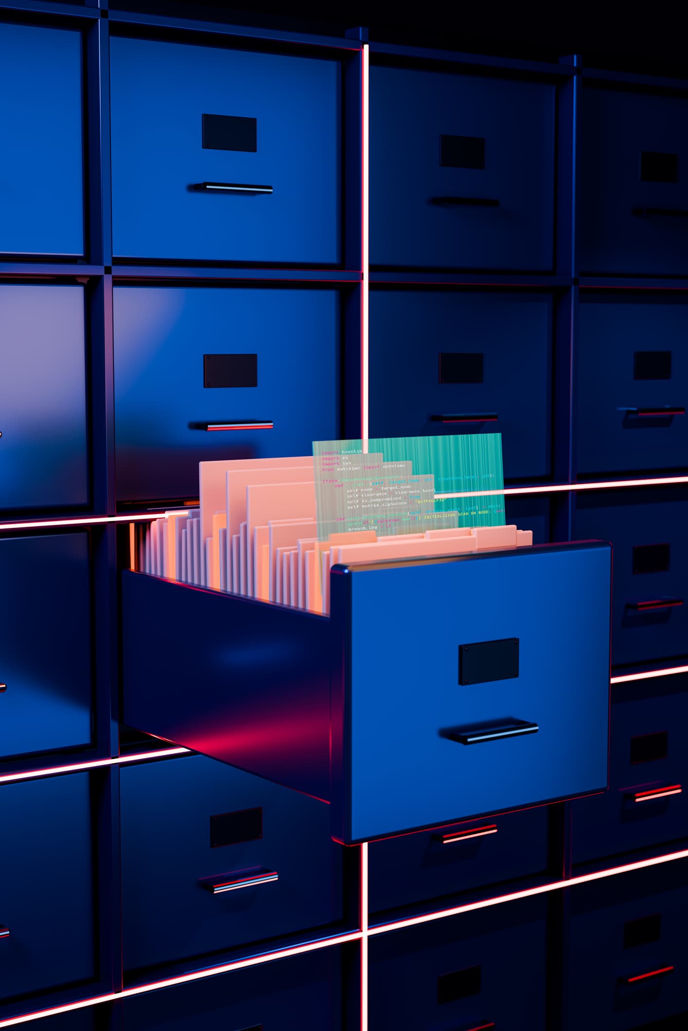 Archivadores con un cajón abierto y expedientes